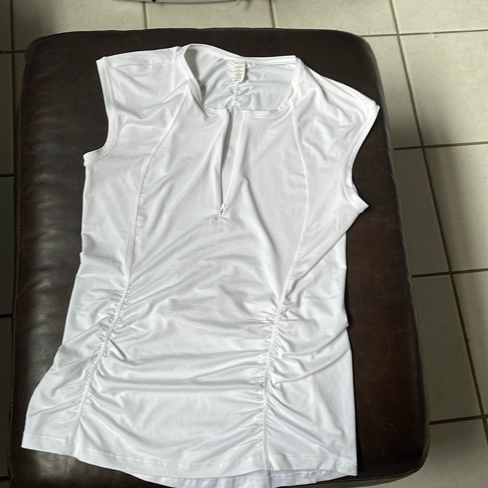 Women’s Athleta Top M 91/9 Polyester/Spandex Ruched front with Zippers